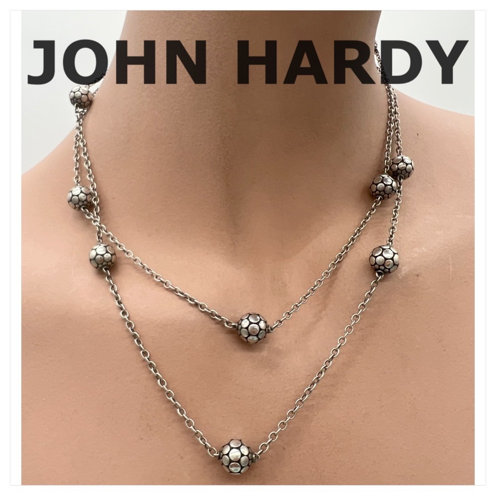 John Hardy Silver and White Dot Station Double-Layer Necklace